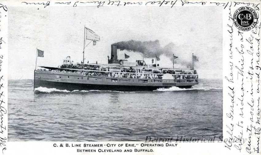 Postcard - C&B Line Steamer "City of Erie," Operating Daily 
Between Cleveland and Buffalo