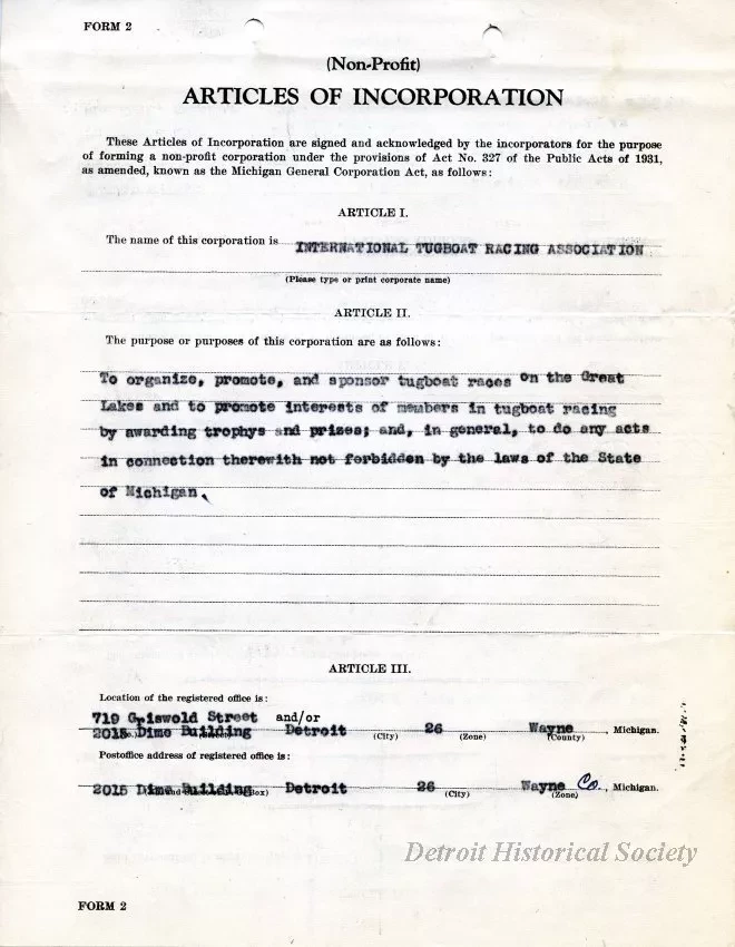 Article of Incorporation - (Non-Profit) Articles of Incorporation