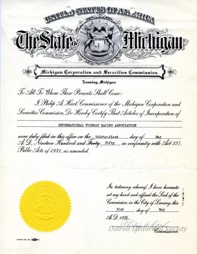Certificate - The State of Michigan
Michigan Corporation and Securities Commission