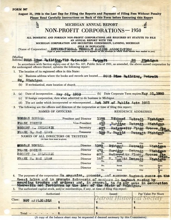 Report, Annual - Michigan Annual Report
Non-Profit Corporations - 1950