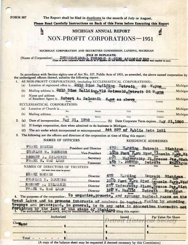 Report, Annual - Michigan Annual Report
Non-Profit Corporations - 1951