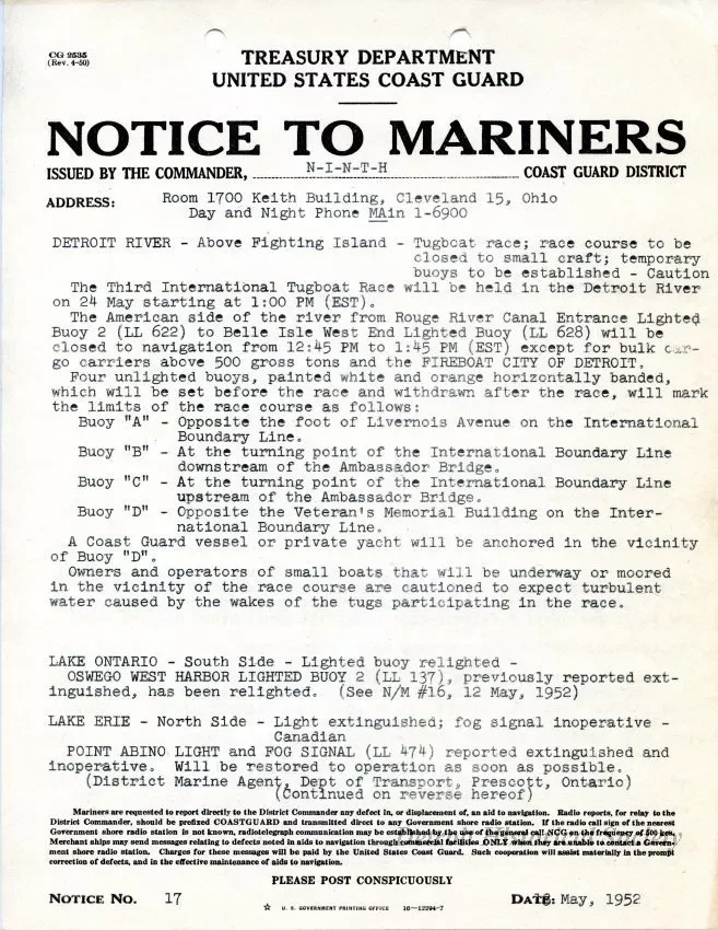 Announcement - Notice to Mariners