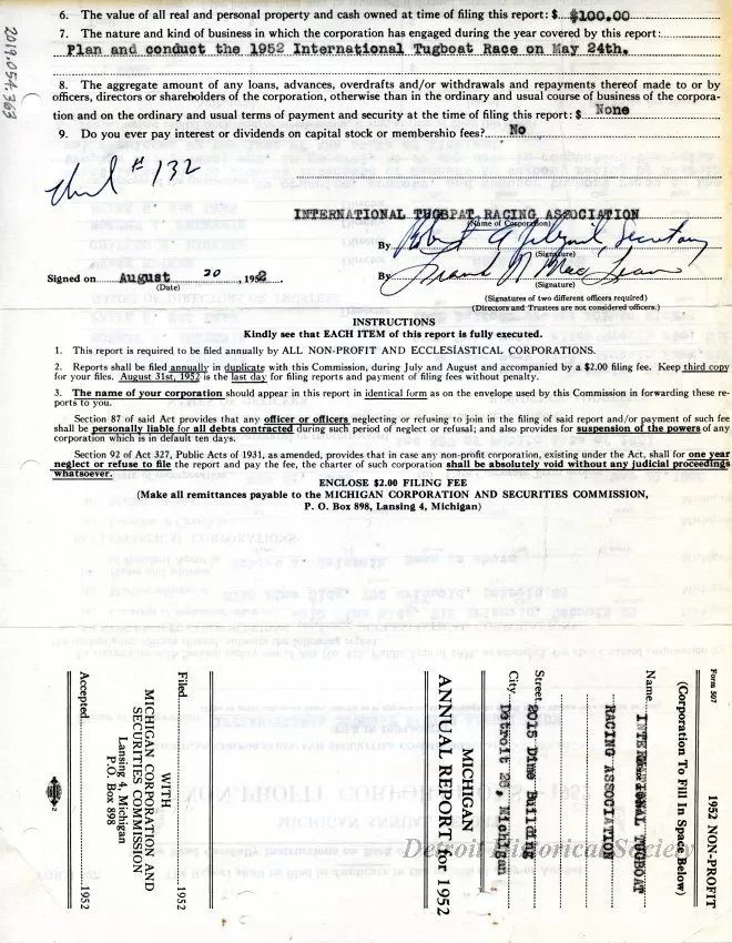 Report, Annual - Michigan Annual Report
Non-Profit Corporations - 1952