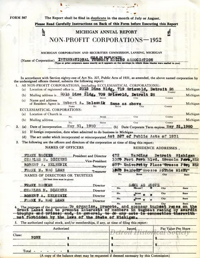 Report, Annual - Michigan Annual Report
Non-Profit Corporations - 1952