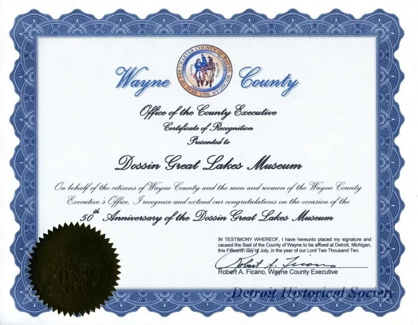 Certificate, Commemorative - Wayne County