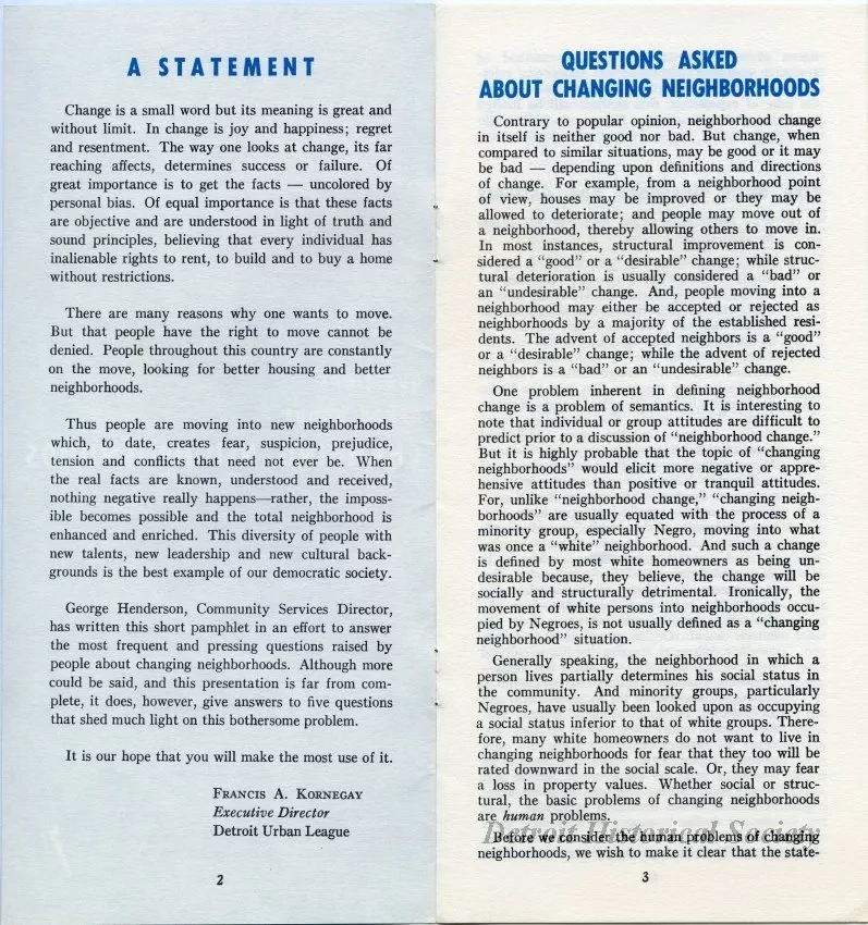Pamphlet - Questions Asked About Changing Neighborhoods