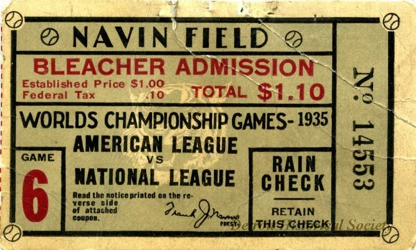 Ticket, Admission - Navin Field
Bleacher Admission