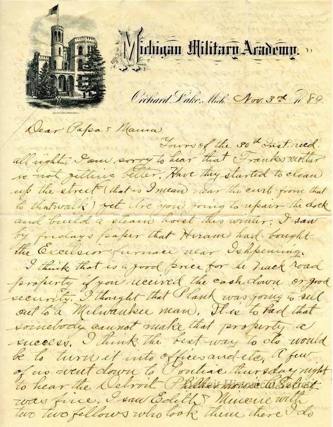 Letter - Michigan Military Academy