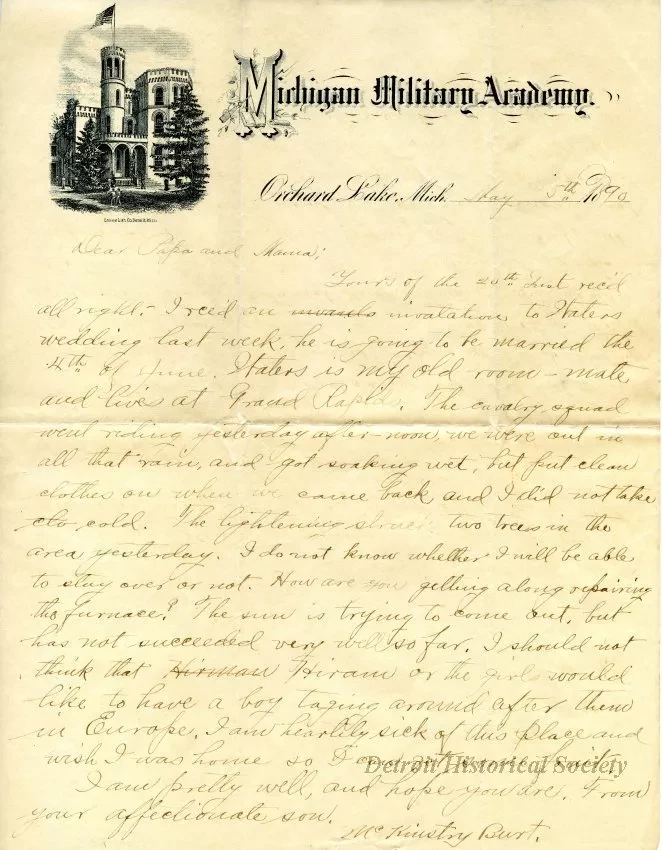 Letter - Michigan Military Academy