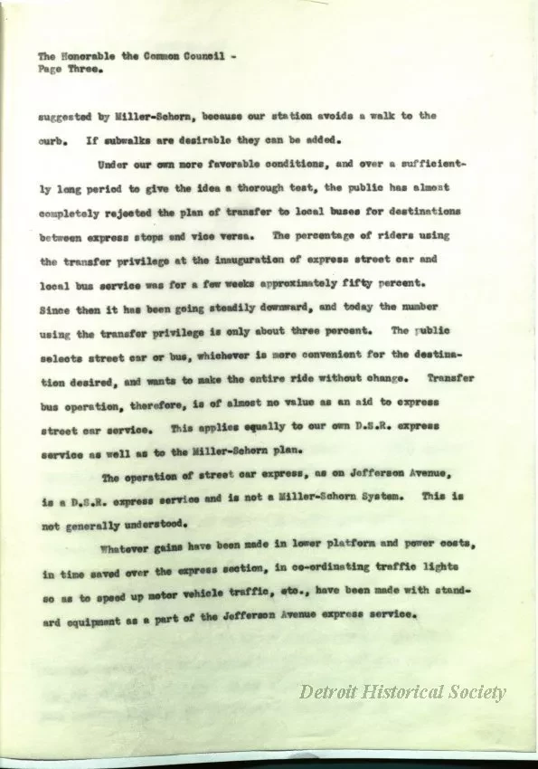 Report - Report of the Street Railway Commission to the 
Honorable Common Council on the Miller-Schorn System