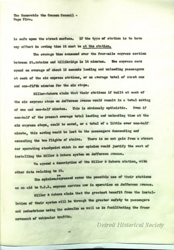 Report - Report of the Street Railway Commission to the 
Honorable Common Council on the Miller-Schorn System