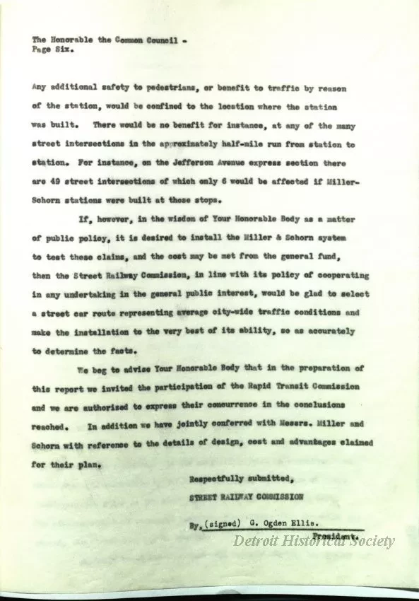 Report - Report of the Street Railway Commission to the 
Honorable Common Council on the Miller-Schorn System