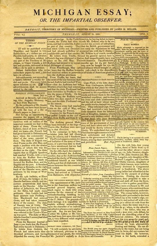 Newspaper - Michigan Essay:
or the Impartial Observer
