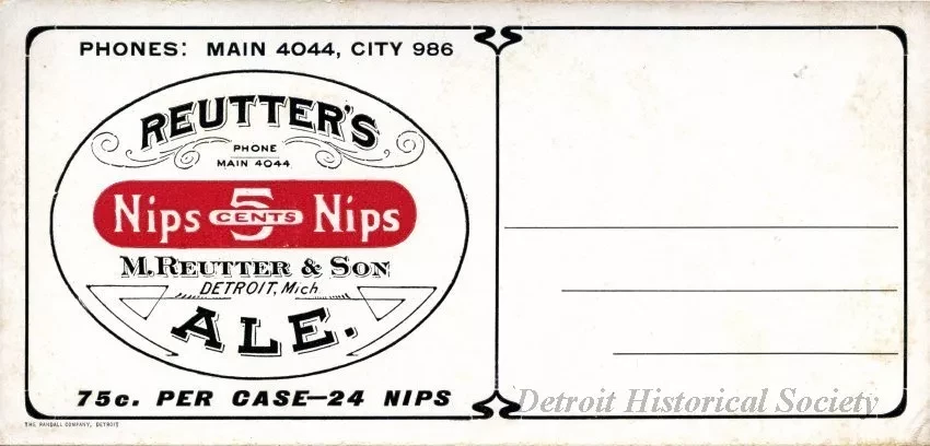 Advertisement - Reutter's Ale
Nips, 5 Cents, Nips