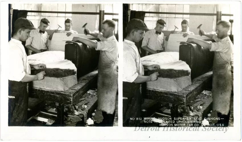 Stereograph - Making Hudson Super-Six Seat Cushions - Note The Plaited Upholstering, Hudson Motor Car Co, Detroit, USA