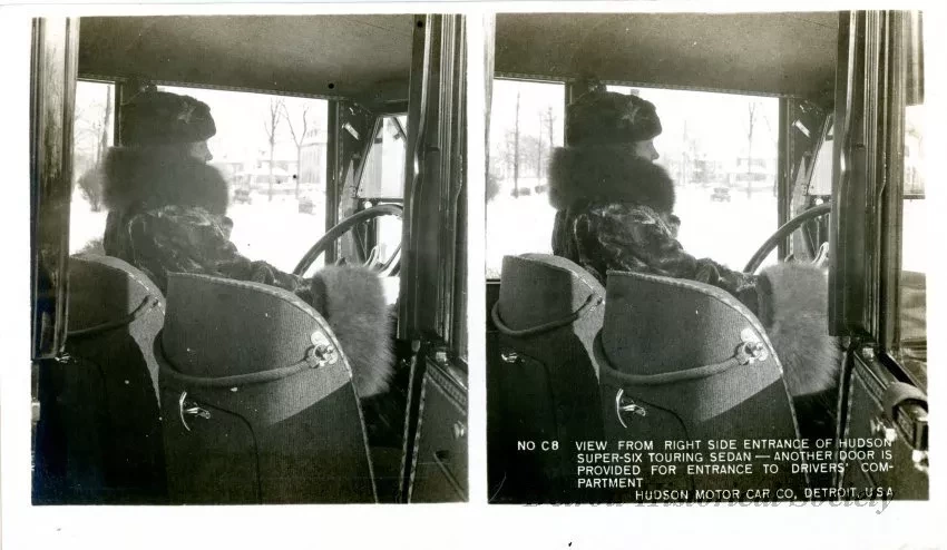Stereograph - View From Right Side Entrance Of Hudson Super-Six Touring Sedan - Another Door Is Provided For Entrance To Drivers' Compartment, Hudson Motor Car Co, Detroit, USA