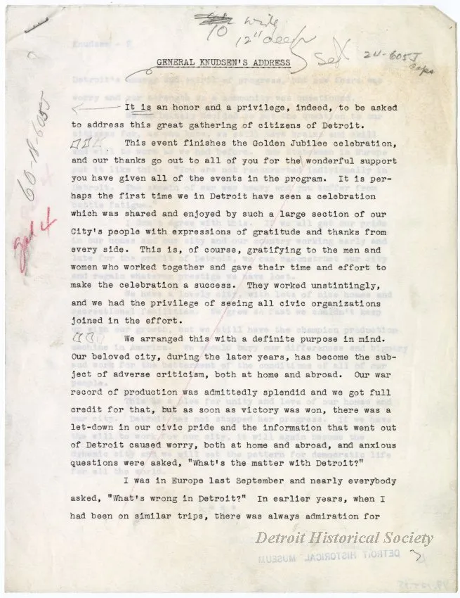 Speech - General Knudsen's Address