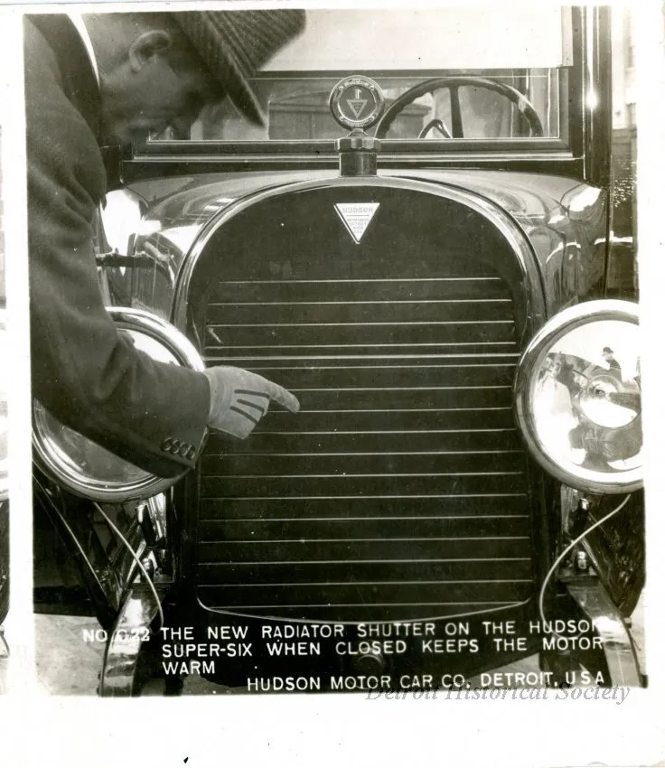 Stereograph - The New Radiator Shutter On The Hudson Super-Six When Closed Keeps The Motor Warm, Hudson Motor Car Co, Detroit, USA