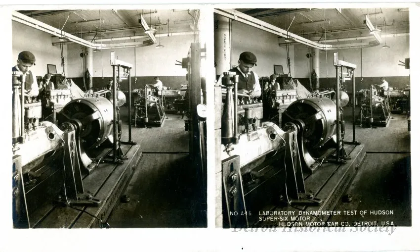 Stereograph - Laboratory Dynamometer Test Of Hudson Super-Six Motor, Hudson Motor Car Co, Detroit, USA