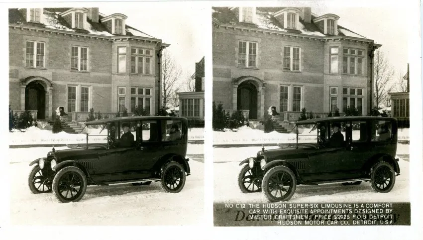 Stereograph - The Hudson Super-Six Limousine Is A Comfort Car With Exquisite Appointments Designed By Master Craftsmen; Price $2925 FOB Detroit, Hudson Motor Car Co, Detroit, USA