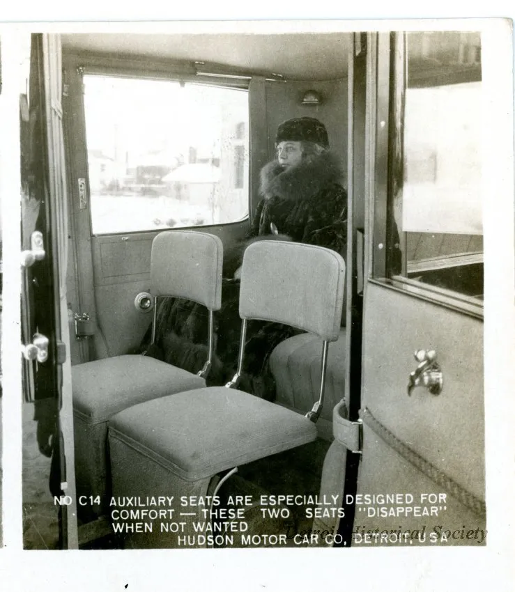 Stereograph - Auxiliary Seats Are Especially Designed For Comfort - These Two Seats "Disappear" When Not Wanted, Hudson Motor Car Co, Detroit, USA