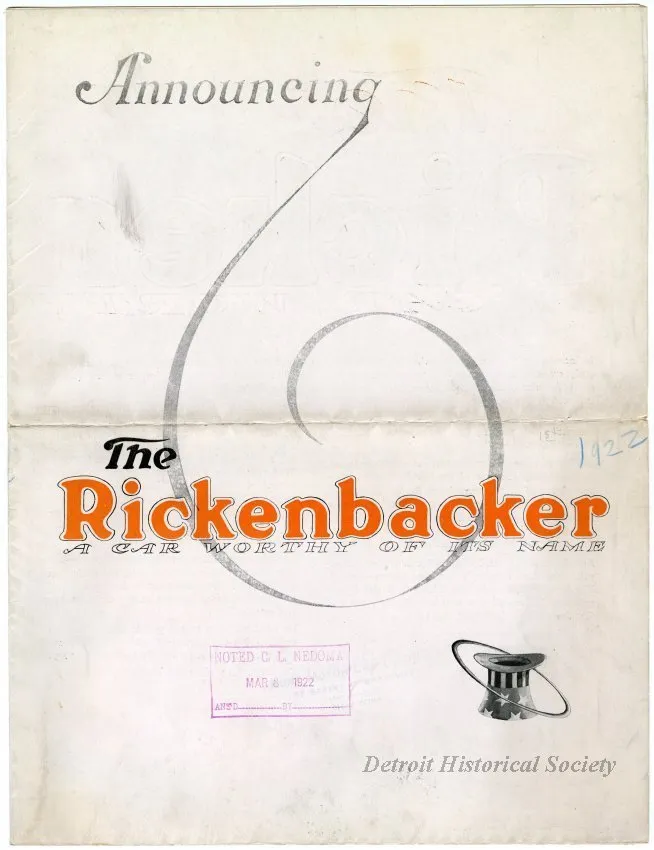 Catalog, Sales - Announcing The Rickenbacker
A Car Worthy of Its Name