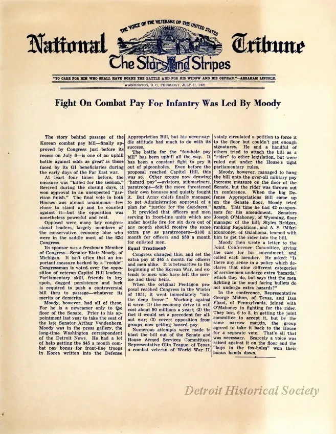 Flier, Political - Fight On Combat Pay for Infantry Was Led By Moody