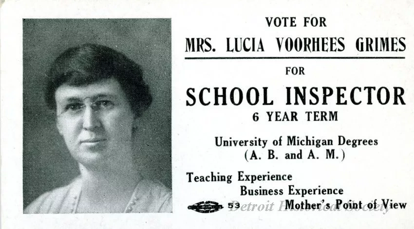 Card, Political - Vote for 
Mrs. Lucia Voorhees Grimes