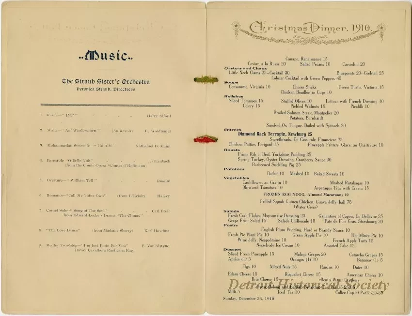 Menu - A Bright and Happy Christmas to you and Good Luck
Hotel Wayne 
Detroit, Mich.
J. R. Hayes, prop.