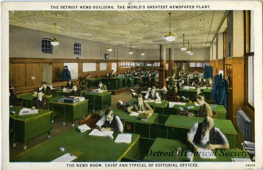 Postcard - The Detroit News Building, The World's Greatest Newspaper Plant
The News Room, Chief and Typical of the Editorial Offices