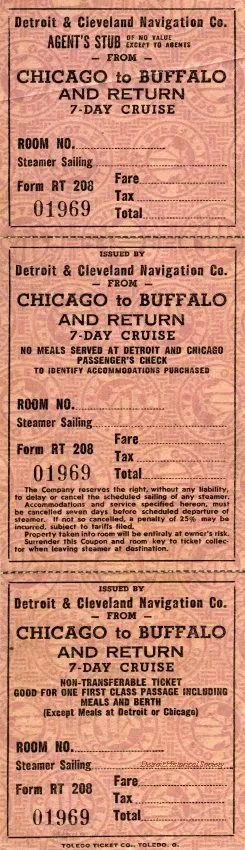 Ticket, Transportation - Chicago to Buffalo and Return
7-Day Cruise