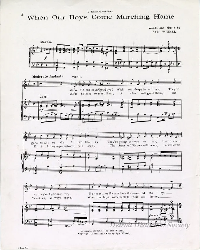 Music, Sheet - When Our Boys Come Marching Home