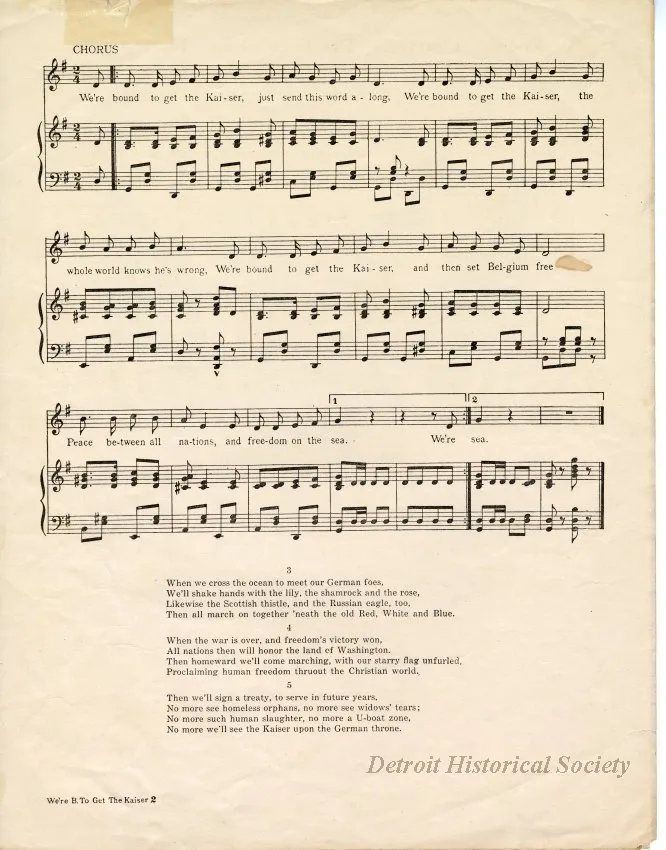 Music, Sheet - We Are Bound to Get the Kaiser