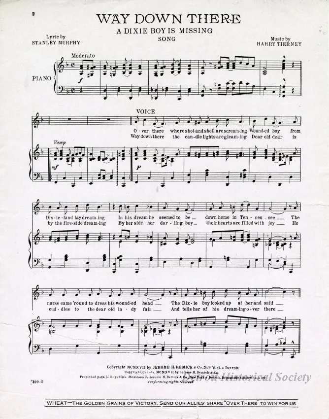Music, Sheet - Way Down There, A Dixie Boy is Missing