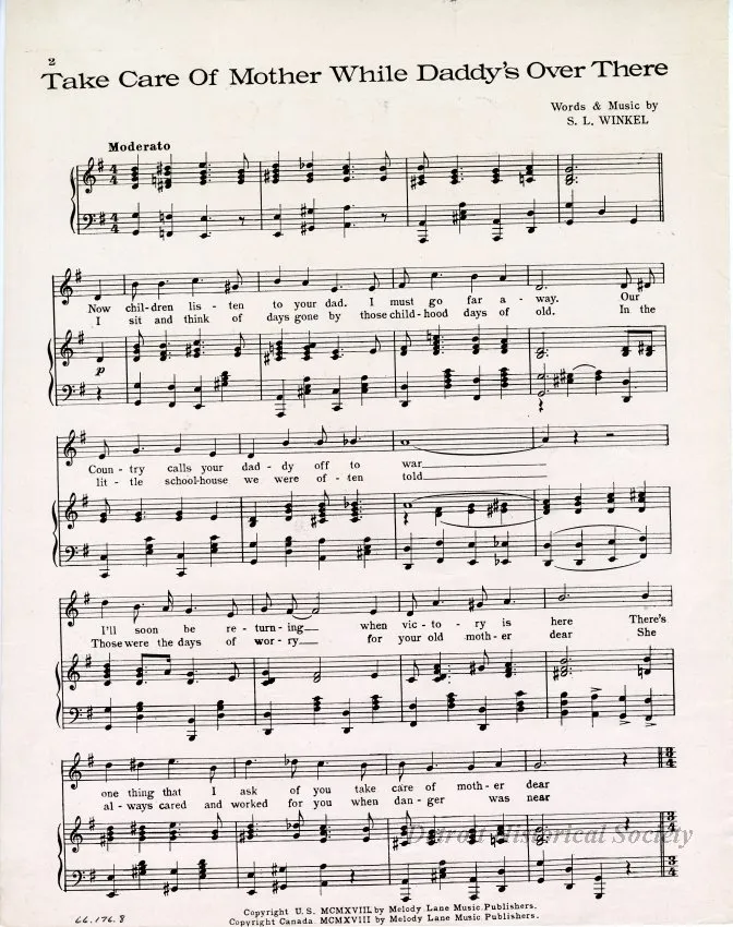 Music, Sheet - Take Care of Mother While Daddy's Over There