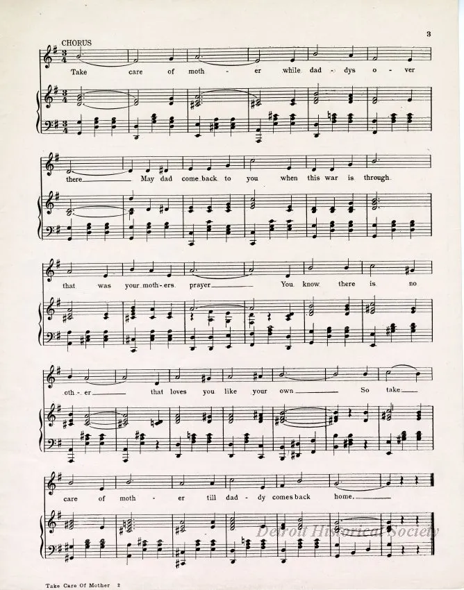 Music, Sheet - Take Care of Mother While Daddy's Over There