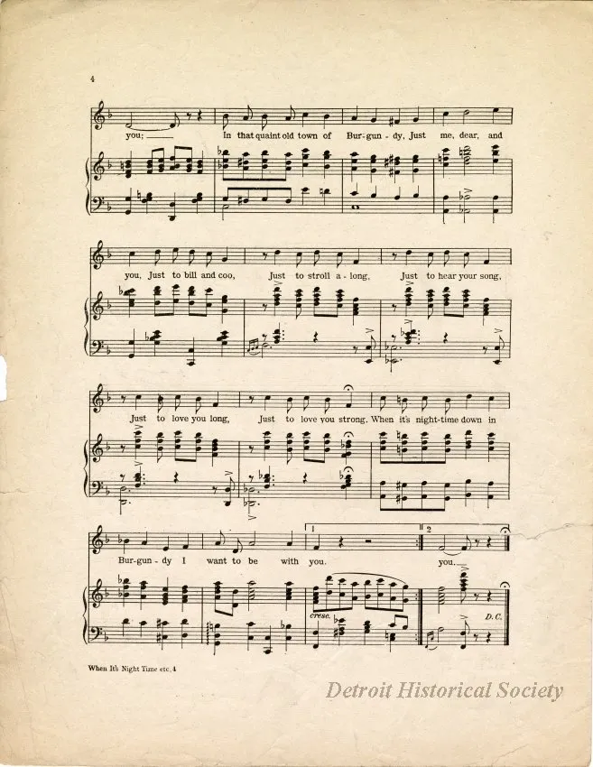 Music, Sheet - When It's Night Time Down in Burgundy