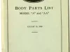 Booklet - Ford Motor Company Body Part List Model "A" and "AA" August 15, 1930