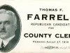 Card, Political - Thomas F. Ferrell
Republican Candidate for 
County Clerk