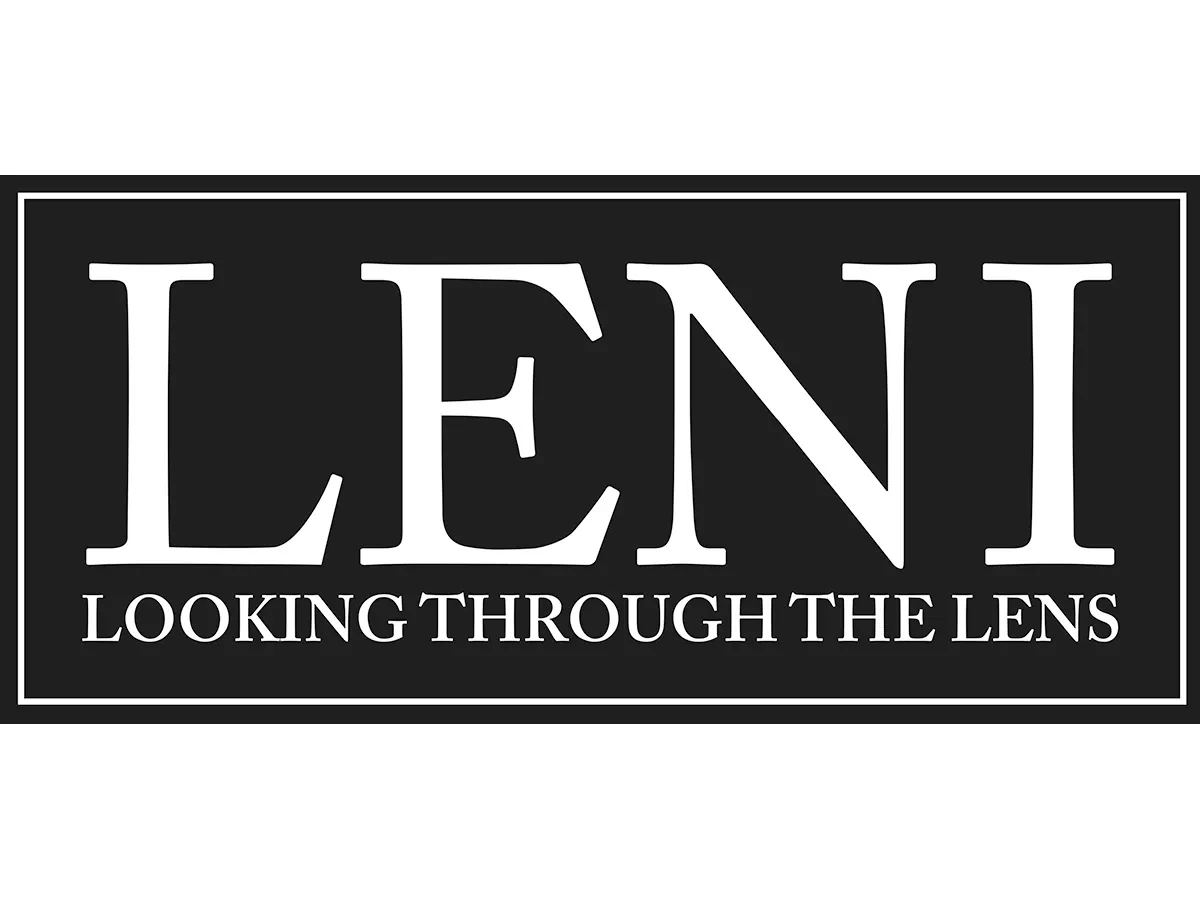 LENI logo, black background with white text reading "LOOKING THROUGH THE LENS."