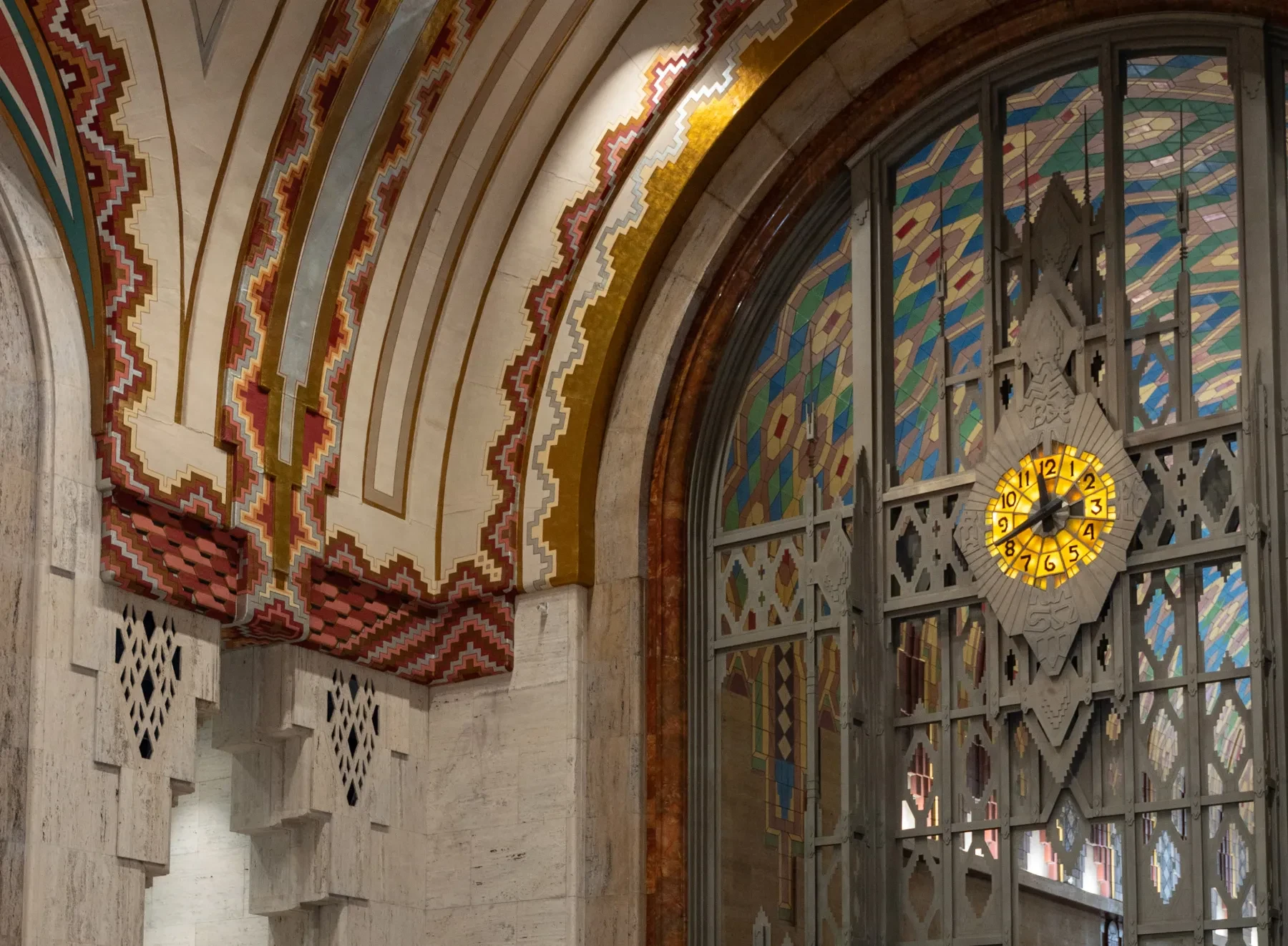2026 view of the clock and lobby at the Guardian Building